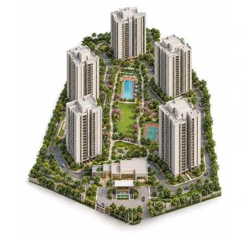Brigade WTC master plan showing the towers, landscaped areas and amenity zones at Velachery